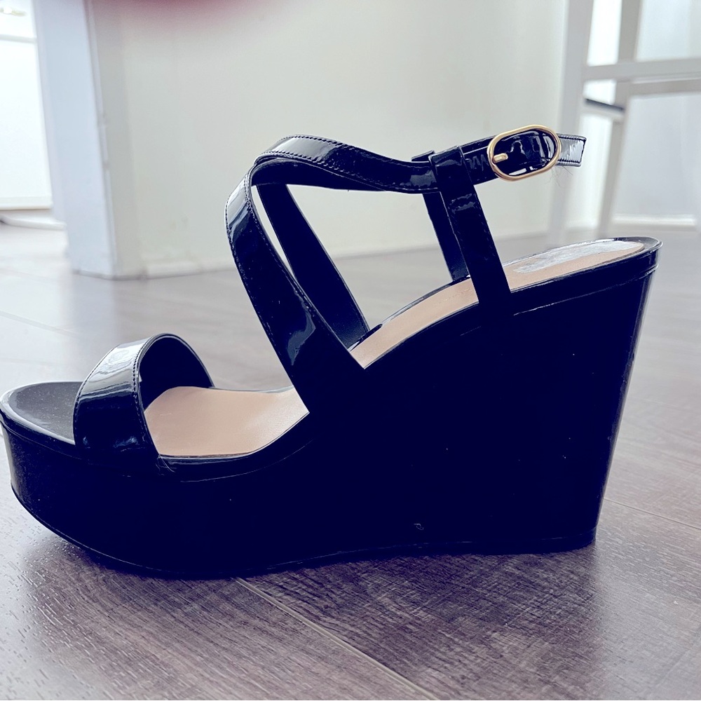 Stuart Weitzman Avenue 75 Patent Wedge Heel Sanda… - image 1